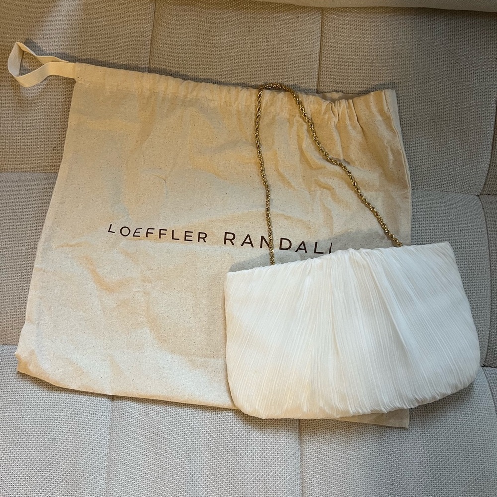 Loeffler Randall Britt Pleated Clutch in White with Gold Chain